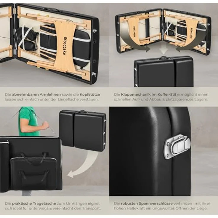 Tectake 3 Zonen Massageliege mit 10 cm Polsterung und Holzgestell – Bild 5