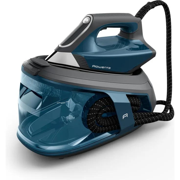 Rowenta VR9043F0 Dampfbügelstation, 2800 W, Edelstahl-Bügelsohle, 600 g/min Dampfstoss, 8 Bar Dampfdruck, 1,8 l Tankvolumen, Schwarz-Blau
