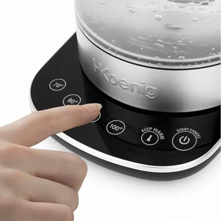 H.Koenig BO600 Elektrischer Wasserkocher, 1,5 L, Glas und Edelstahl, 4 Temperatureinstellungen (70-100 °C), Warmhaltefunktion, 2200 W – Bild 4