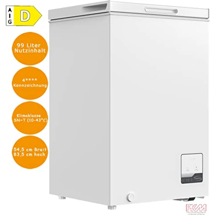 PKM Gefriertruhe mit 99 L Weiß EEK: D 54,5cm breit Tiefkühltruhe freistehend mit Drahtkorb – Bild 2