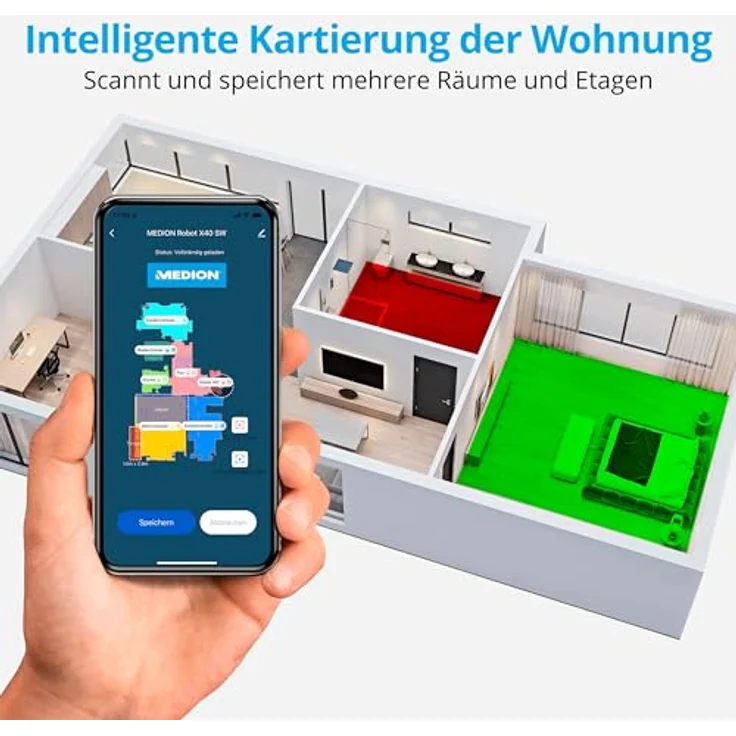 Medion MD X40 SW 20040 Saugroboter, 110 min Akkubetrieb, App- und Sprachsteuerung, weiß – Bild 3