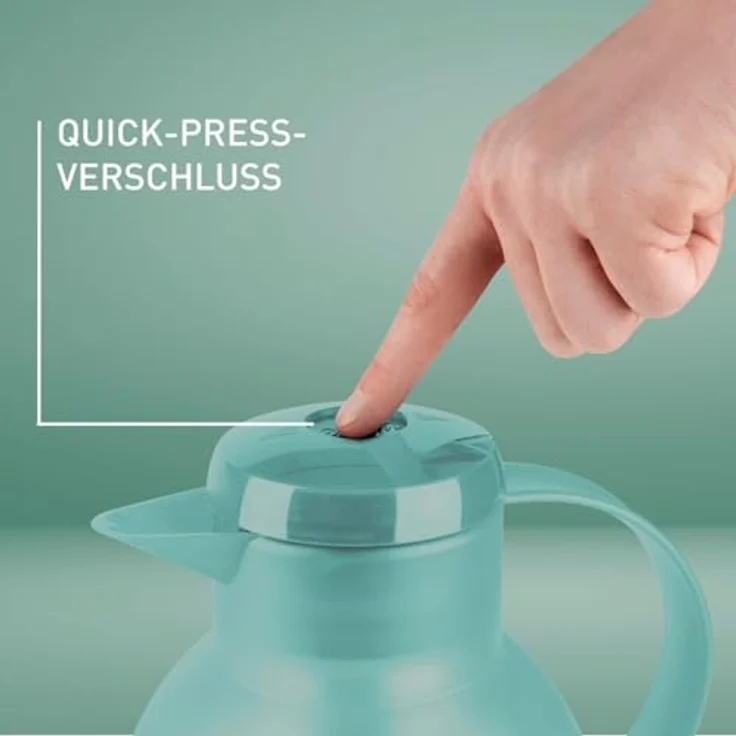 Emsa N4012100 Samba Isolierkanne (1,5 Liter, Quick Press Verschluss, 12h heiß und 24h kalt) Transluzent-Dunkelgrün – Bild 5