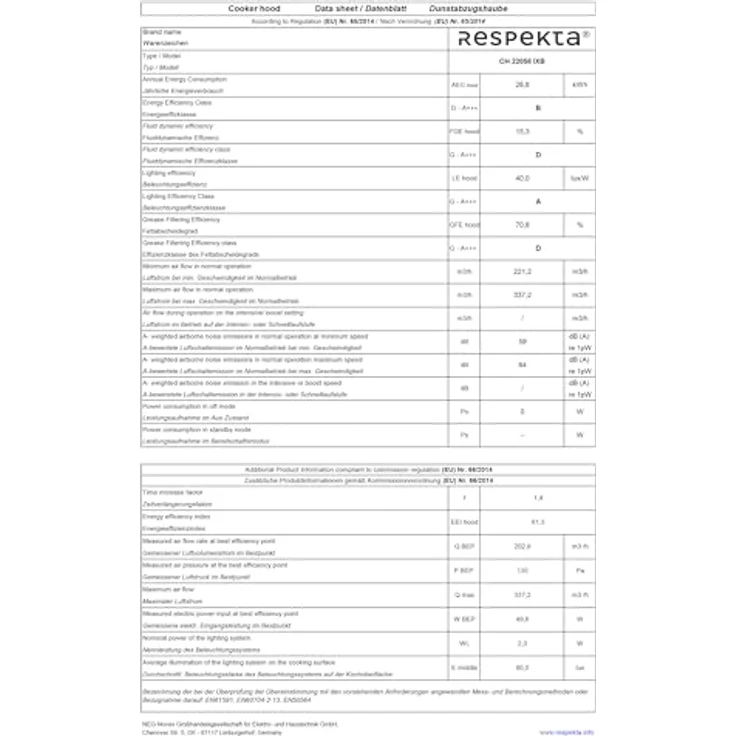 Respekta CH 22058 IX-B Wandhaube, B, Abluft und Umluft, Wand- oder Schrankmontage, Breite 60 cm, 3 Gebläsestufen – Bild 12