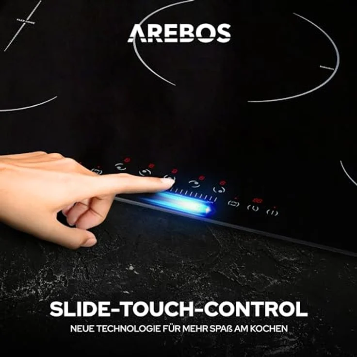 Arebos Induktionskochfeld | 9800 W | 5 Kochfelder mit 2 Flexzonen | 77 cm | Autark | mit Sensor Touch, Timer, Kindersicherung, Überhitzungsschutz, Autoabschaltung – Bild 3