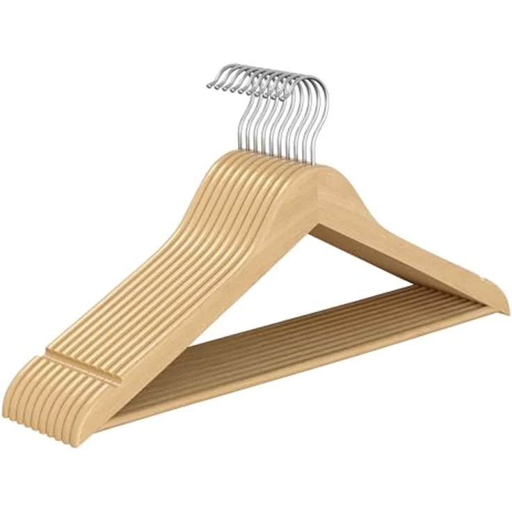 SONGMICS Kleiderbügel Holz, 10er Set, schlank aus Birkenholz, 360° drehbarer Haken, für schwere Winterjacken – Bild 1