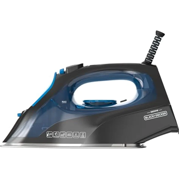 Black+Decker BXIR2605E Dampfbügeleisen, 2600W, 170g/min Dampfstoß, Edelstahlsohle, Anti-Kalk-System, Entfernung von Viren und Bakterien – Bild 1