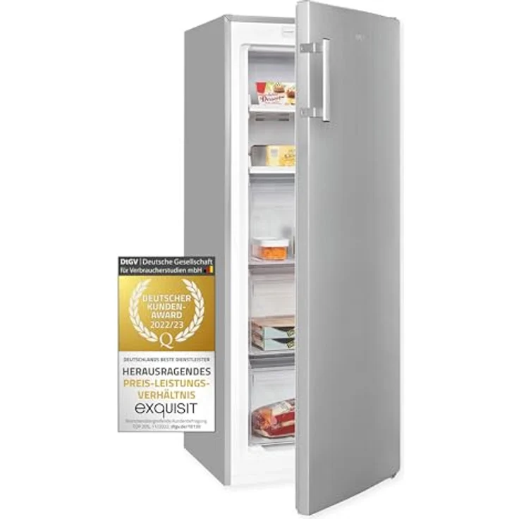 Exquisit Gefrierschrank GS231-NF-H-040C inoxlook | Gefrierschrank NoFrost 161 L Volumen | 4* Schnellgefrieren | Alarm | Gefrierschrank Gross – Bild 1