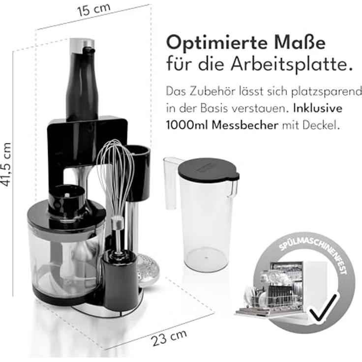 LEBENLANG Premium 1200W Stabmixer Set, 5in1 inklusive Zubehör & Spritzschutz, stufenlos verstellbar mit Turbo-Modus, Edelstahl, Mixstab zum Pürieren von Saucen, Smoothies, Babybrei und mehr – Bild 5
