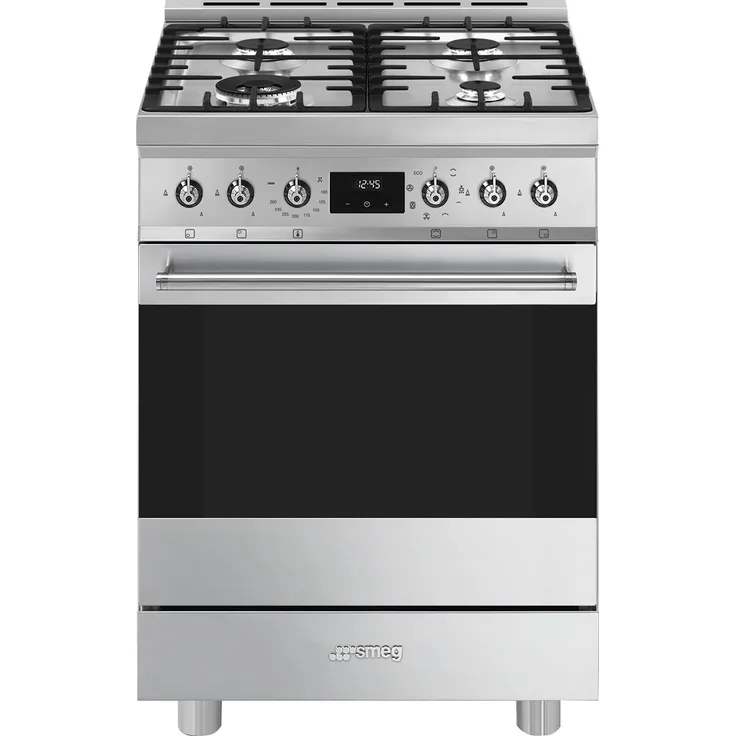 SMEG C6GMXD2, Gas-Standherd 60x60 cm aus Edelstahl mit 4 Kochzonen und Multifunktions-Backofen, 70 l, EEK A