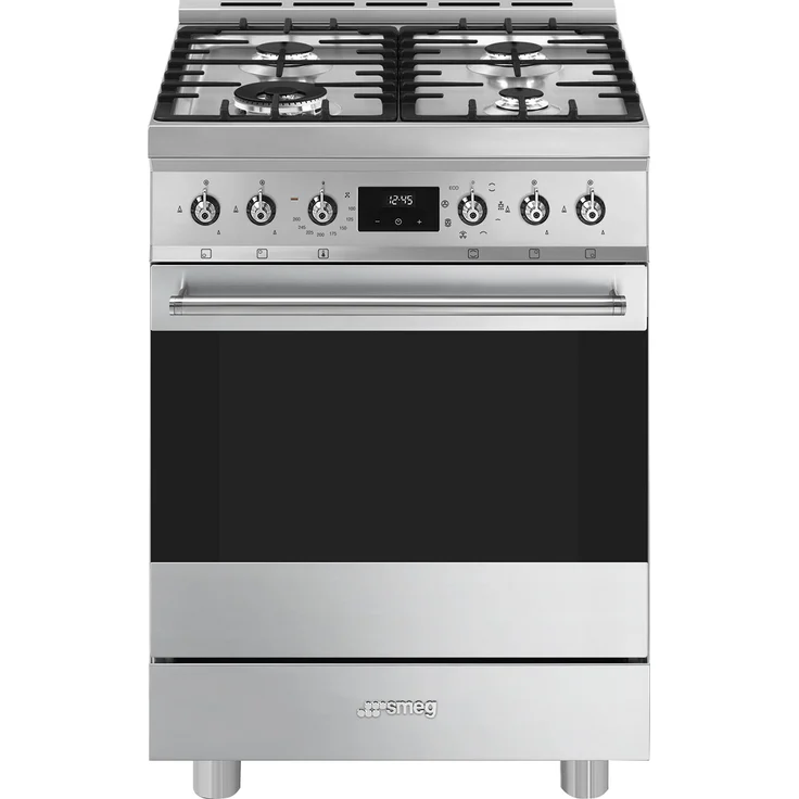 SMEG C6GMXD2, Gas-Standherd 60x60 cm aus Edelstahl mit 4 Kochzonen und Multifunktions-Backofen, 70 l, EEK A