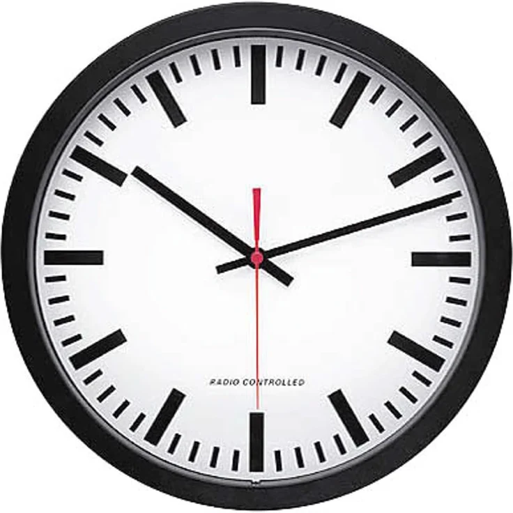 Peweta Wanduhr Bahnhof (30 cm) mit Funksignalen und automatischer Zeitanpassung, Schwarz