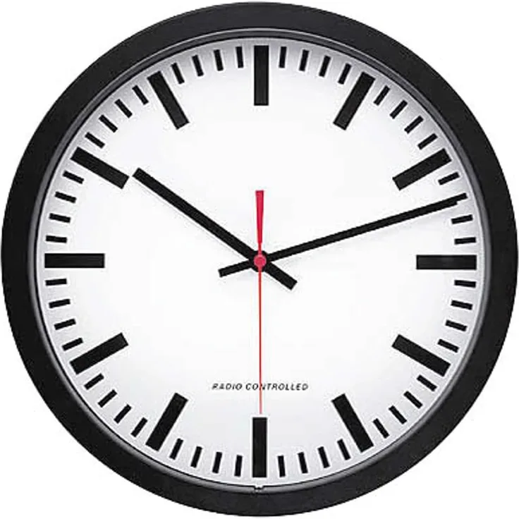 Peweta Wanduhr Bahnhof (30 cm) mit Funksignalen und automatischer Zeitanpassung, Schwarz