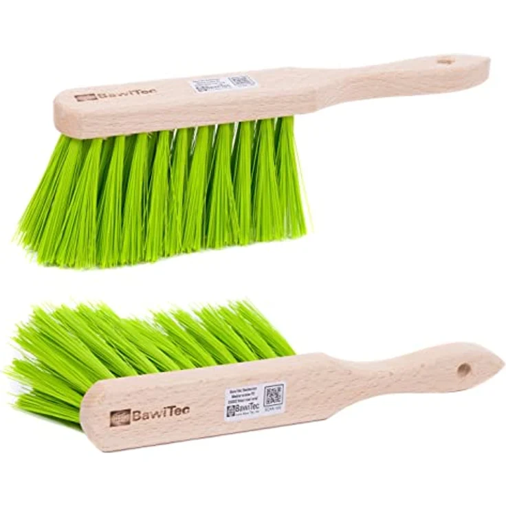 BawiTec Profi Garten-Set,Qualitäts-Kehrset,Handfeger Holz 28cm,Metall-Kehrschaufel mit Holzgriff verzinkt,stabil und robust,Kunststoffborsten neon-grün,Kehrblech,Kehrgarnitur,Gartenbesen – Bild 3