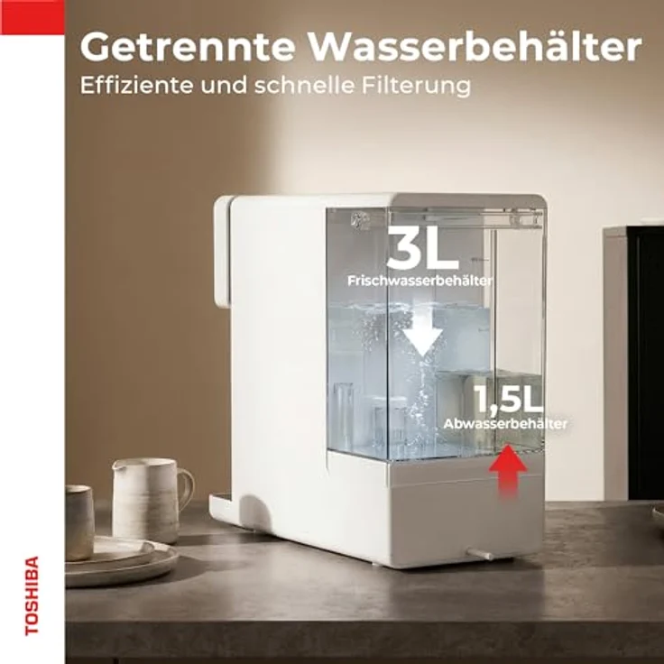 Toshiba Auftisch Osmoseanlage, Wasserfilter für Trinkwasser mit 5-in-1 Filter, UV-Sterilisation, NSF-zertifiziert, Heißwasserspender, weiß – Bild 9
