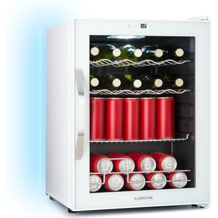 Klarstein Coachella 60, Getränkekühlschrank mit WLAN, 60 L, Glastür, LED-Innenbeleuchtung, 3-18 °C, 7 Lichtfarben, 3 Metallablagen, Energieeffizienz E, Weiß – Bild 1