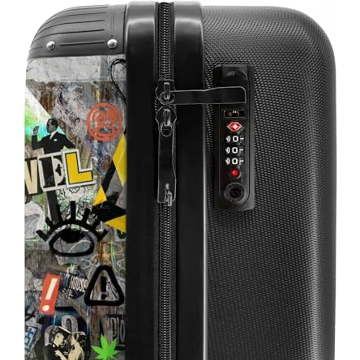 NoBoringSuitcases.com© Hartschalen-Trolley Mona Lisa umgeben von bunten Graffiti 55x35x20cm, 4 Rollen, Handgepäck Koffer mit 36 Liter Stauraum, Leichtgewicht 2,6kg, UV-beständiger Druck, ABS-Material, Polycarbonat Beschichtung, Hochglanzoberfläche, TSA-Zahlenschloss – Bild 5