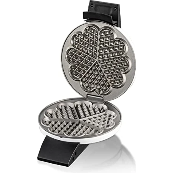 Cloer 1631HB Waffeleisen, für 5 einzelne Waffelherzen, Antihaftbeschichtung, 930 W, Backampel, praktische Standfunktion, Metall, weiß – Bild 3