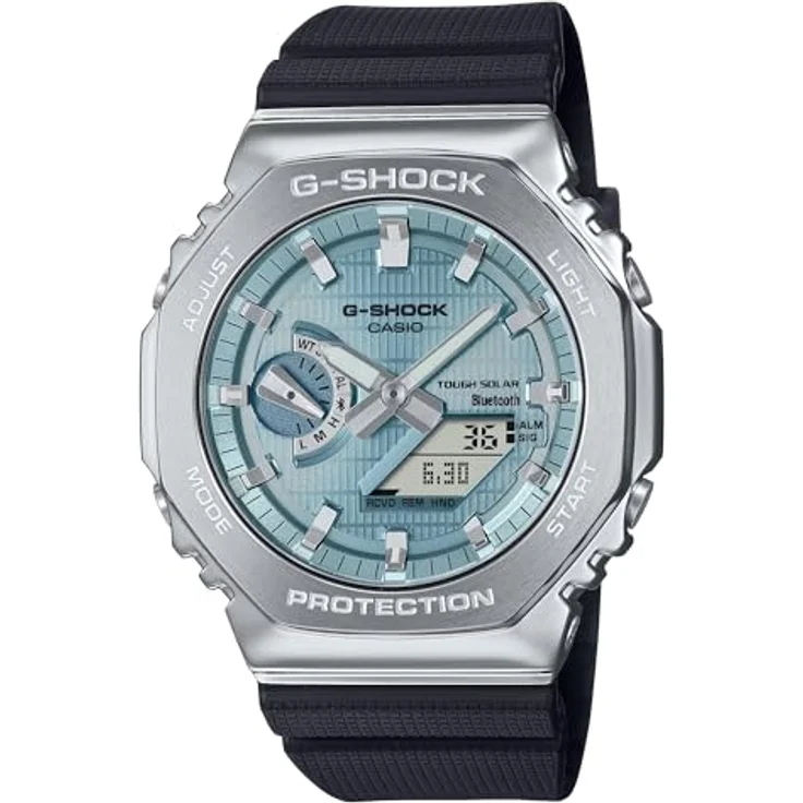 Casio Watch GBM-2100A-1A2ER, Bluetooth Solar Armbanduhr in Silber mit blauem Zifferblatt – Bild 1