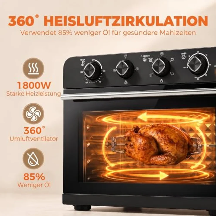 HOMCOM 36L Heißluftfritteuse Mini Backofen mit Umluft, Backblech, Rost, 1800 W, für Familienportionen – Bild 5