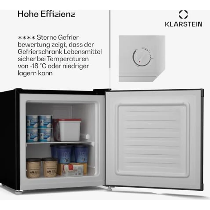 Klarstein Irene Retro Mini-Gefrierschrank, 31L, Flexibler Temperaturbereich -24 °C bis 10 °C, Energieeffizienz C, Leise 38 dB, Kompaktes Design, Blau – Bild 4