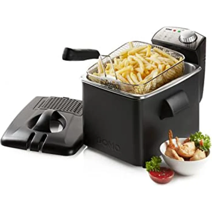 Domo DO1014FR Fritteuse, mit Öl, 3200 Watt, 4,5 Liter, Thermostat, bis 190 °C, schwarz – Bild 2