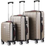 Monzana® Kofferset Exopack 3-teilig TSA Schloss Aluminium Teleskopgriff Gel-Griffe 210D Polyester ABS Hartschale Standfüße Koffer Trolley Champagner