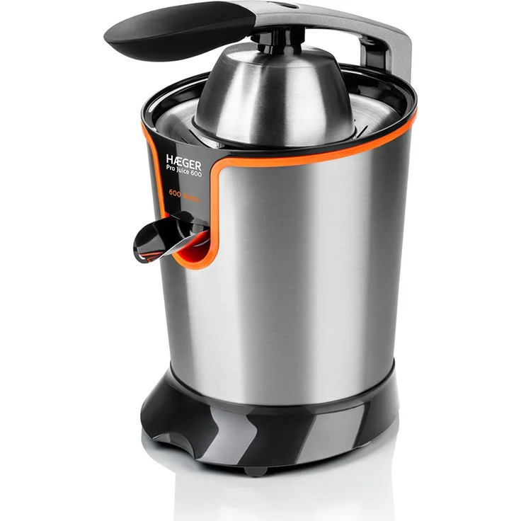 Haeger CJ-600.007A Zitruspresse, Edelstahlgehäuse, 600 W, 1,5 Liter Saftbehälter, spülmaschinenfest, Schwarz