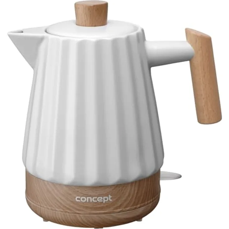 Concept Birdy RK0090 Keramik-Wasserkocher 1,5 L in Weiß mit Holzdetails | 1500 W | STRIX-Technologie, dreifache Sicherheit, energiesparend, pflegeleicht