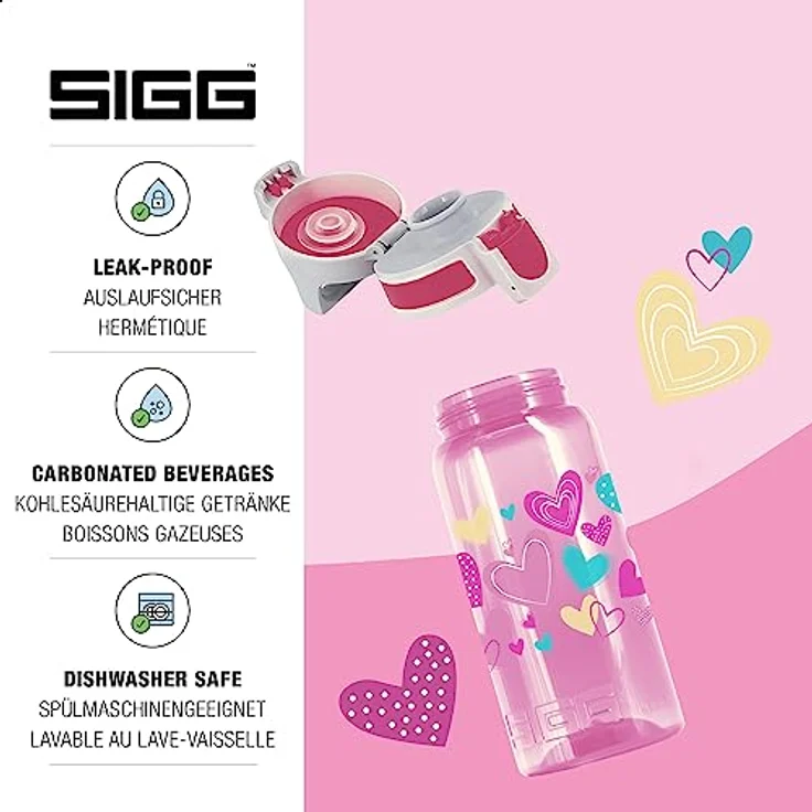 Sigg Kinder VIVA ONE Hearts, 0.5 L, Polypropylen, BPA Frei Trinkflasche – Bild 3