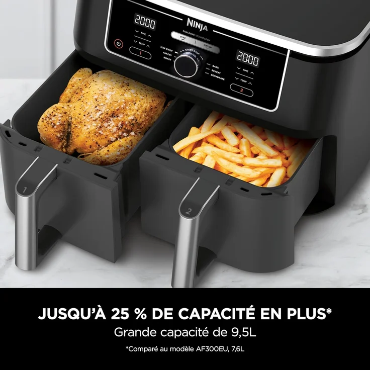 Ninja Foodi MAX Dual Zone AF400EU Heißluftfritteuse, 2470 Watt, 9,5L, ohne Fett, schwarz – Bild 4