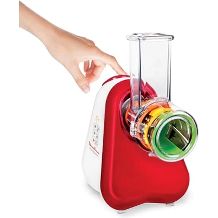 Moulinex DJ7535 Fresh Express 3-in-1, 150W, Akku-Reibe, 3 Trommmelsätze, Kunststoff, rot, weiß – Bild 2