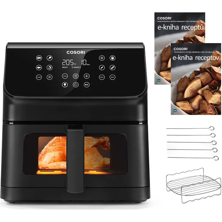Cosori P653 Premium II Plus Chef Edition, Heißluftfritteuse mit 12 voreingestellten Programmen, 6,2 Liter Kapazität und 360°-Luftzirkulation