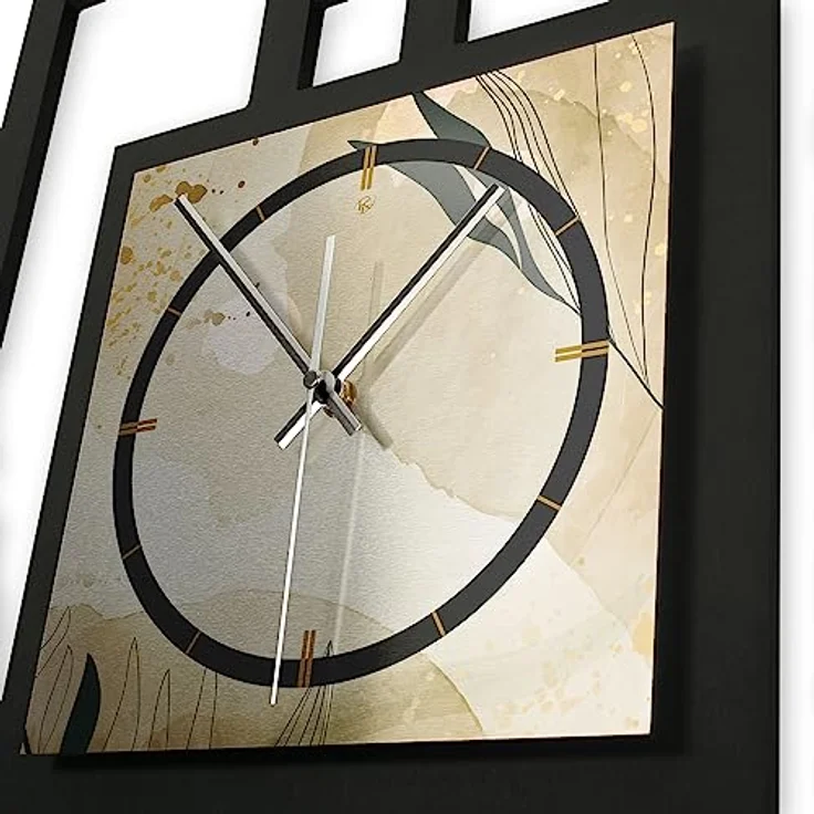 Kreative Feder Designer-WANDUHR „Elegant Leaves“ in modernem Metallic-Look ohne Tickgeräusche (Funk/Quarz) (Funkuhrwerk) in silber-schwarz – Bild 4