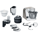 BOSCH MUM5XW34 Serie 4, MUM 5 Küchenmaschine Weiß/Champagne, 1000 Watt, 3,9 l Rührschüsselkapazität, integrierte Waage, 3D PlanetaryMixing