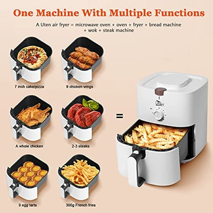 Heißluftfritteuse, 4L Air fryer XL Heissluftfriteuse für 2-6 Personen,1500W Friteuse mit Vorheizen & Warmhalten, ohne Öl und Fett, Antihaftkorb,32 Rezepte, Weiß – Bild 4