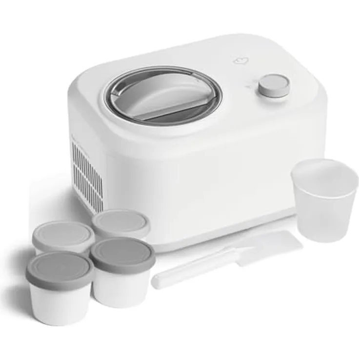 Springlane Kitchen SPRINGLANE Eismaschine Eni 1 L mit selbstkühlendem Kompressor 100 W, inkl. grauem Eisbehälter 4er-Set 400 ml
