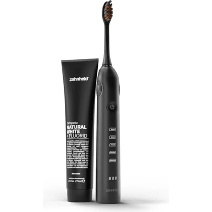 Zahnheld Elektrische Schallzahnbürste GERO mit Reiseetui und Bürstenkopf | Natural White Whitening Zahnpasta | Lange Akkulaufzeit | 5 Putzmodi – Bild 1