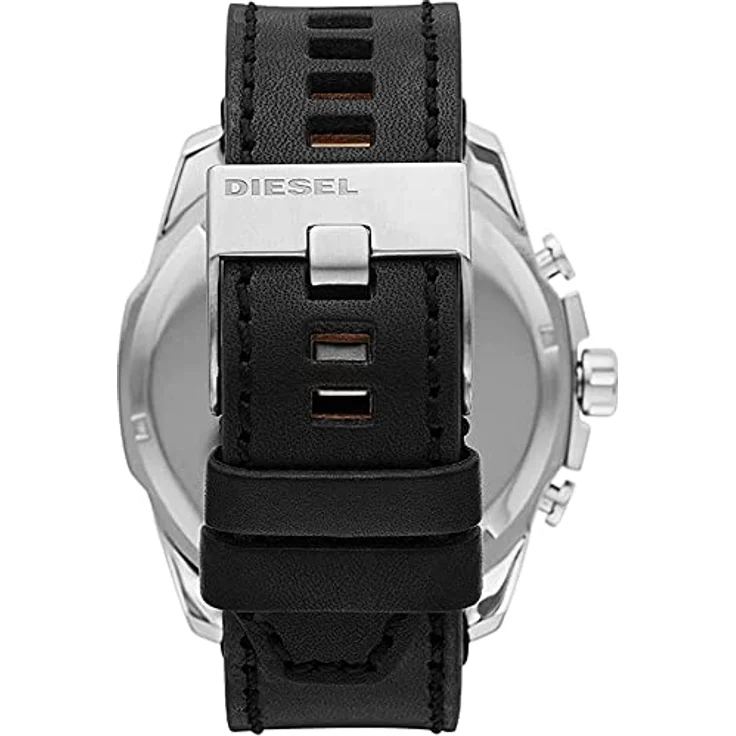 Diesel Herrenuhr Mega Chief, Chronographenwerk, 51 mm silberfarbenes Edelstahlgehäuse mit Lederarmband, DZ4559, Schwarz – Bild 2