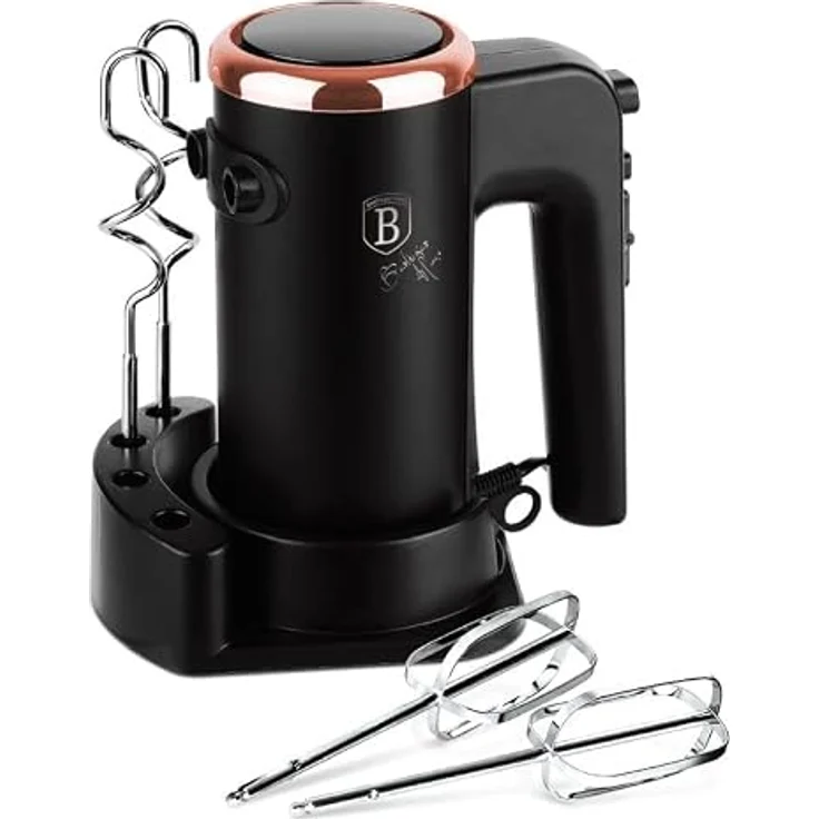 Berlinger Haus Handmixer Black Rose Collection, 300 Watt mit Edelstahl-Zubehör und elegantem schwarz-roségoldenen Finish