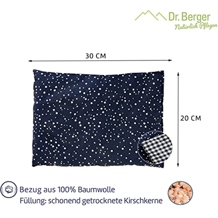 Dr. Berger – 1-Kammer Kirschkernkissen gegen Verspannungen und Schmerzen in Schultern, Rücken und Nacken – 30x20cm Wärmekissen zur Entspannung – geeignet für Mikrowelle und Backofen (Blau) – Bild 3