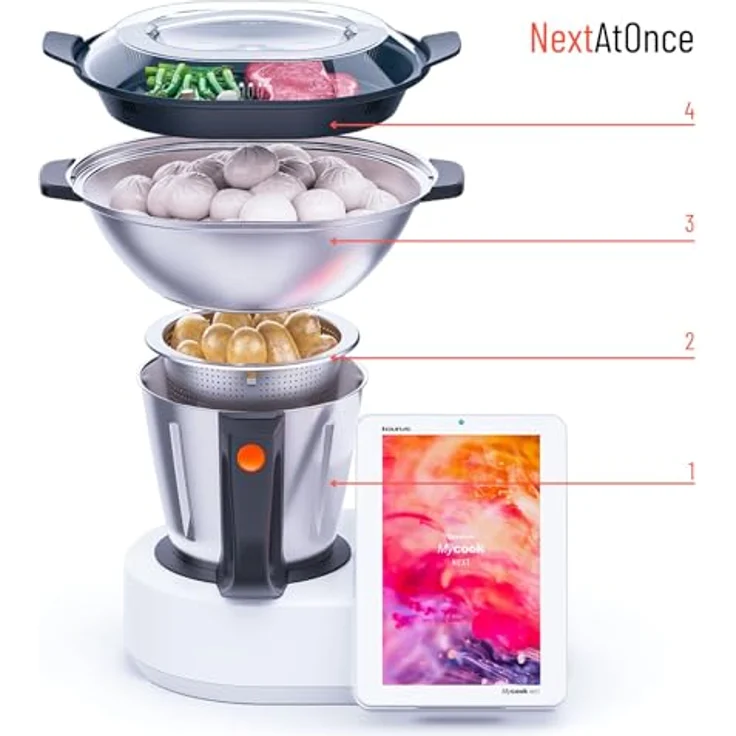 Taurus Mycook Next Küchenmaschine mit WiFi, 2000 W, 3,75 l, XXL-Display, Sprachkocher, bis zu 140 Grad, Induktion, Multifunktions-App, MyCook, Konnektivität mit Ihrem Smartphone, Zubehör Set – Bild 3