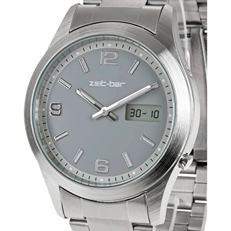 Zeit-Bar Funk-Armbanduhr Herren, mit Datums- und Wochentaganzeige, Edelstahl, schwarz - Preisvergleich – Bild 4