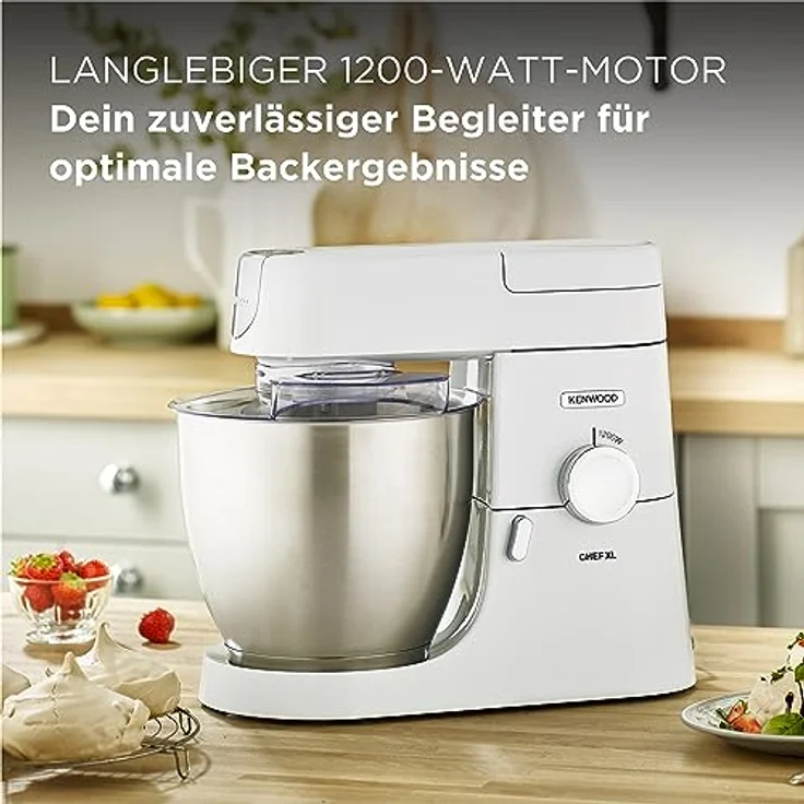Kenwood Chef XL KVL4101W Küchenmaschine, 6,7 l Edelstahl Schüssel, Interlock-Sicherheitssystem, 1200 Watt, inkl. 3-Teiligem Patisserie-Set und Zweitschüssel, Weiß – Bild 2