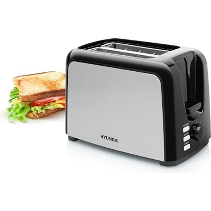 HYUNDAI Toaster TO304, 750 W, 2 Scheiben, 7 Bräunungsstufen, Krümelschublade, Stopfunktion, gleichmäßiges Toasten