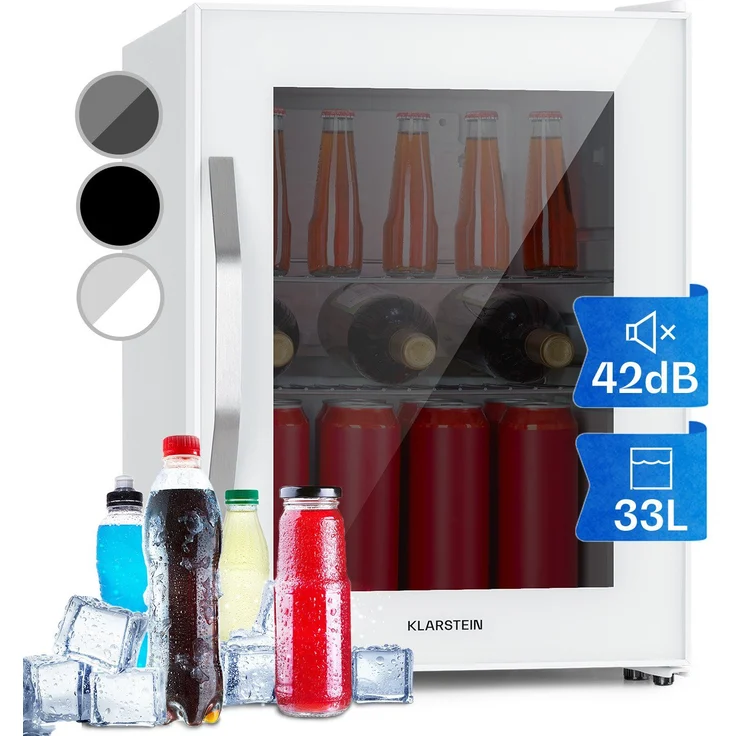 Klarstein Getränkekühlschrank HEA-BeersafeM-quartz 10039425, Bierkühlschrank mit Glastür, leise und energieeffizient, 33 Liter, Quartz – Bild 1