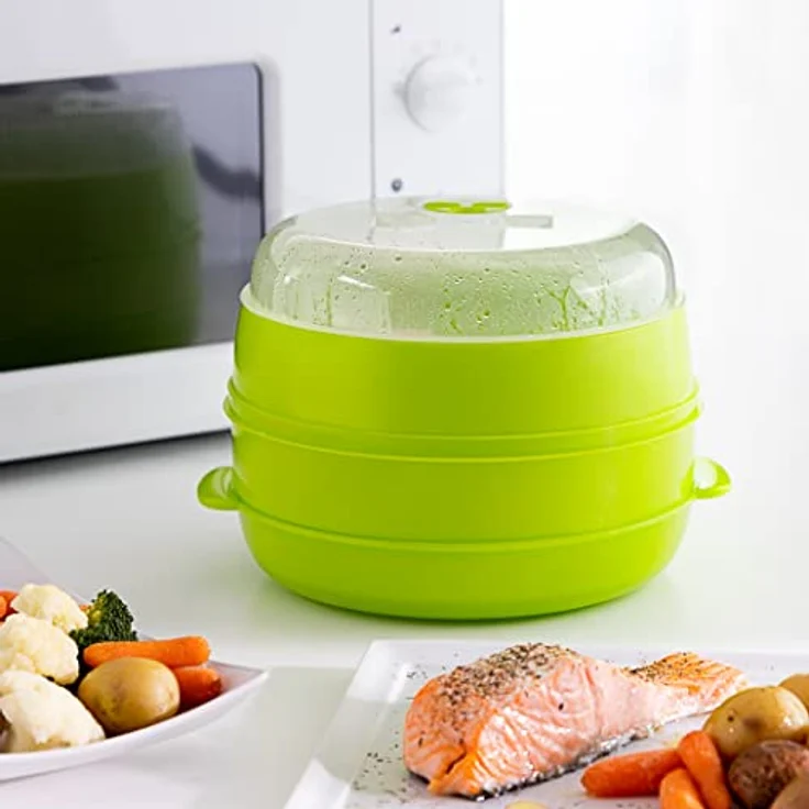 InnovaGoods Dampfgarer für die Mikrowelle, 2 Ebenen, Fresh, Farbe: grün, Maße: 22 x 12-17 cm – Bild 7