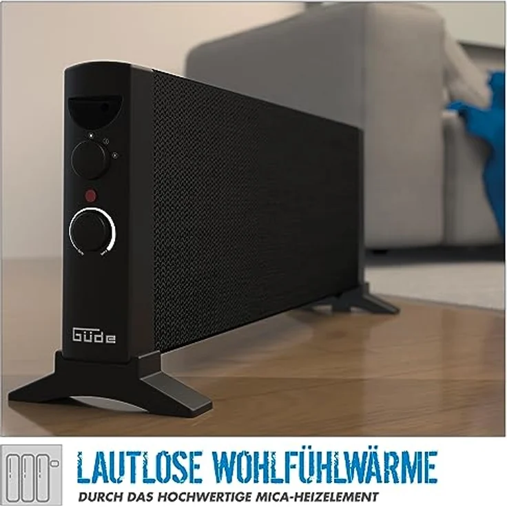 Güde Konvektionsheizgerät GKH 1200 Mica, 1200 W Heizleistung, 2 Heizstufen, stufenloser Thermostat, Überhitzungsschutz, effiziente lautlose Wärme für Räume bis 15 m³ – Bild 4