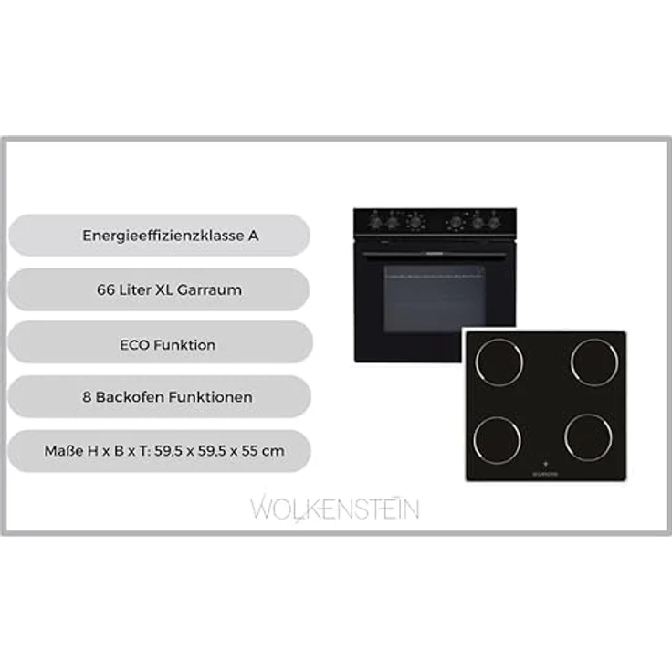 WOLKENSTEIN Einbauherdset WMOC 80, 66 Liter XL-Garraum, 8 Backofenfunktionen, Eco-Funktion, A-Energieeffizienz, Heißluft, Grill, 8300 Watt, Ober- und Unterhitze, Umluft – Bild 4