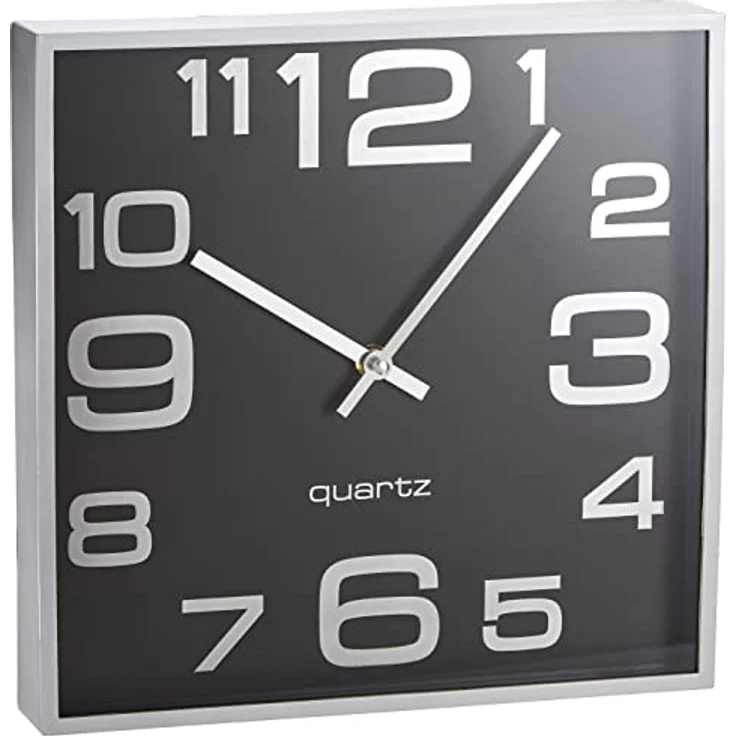 Alco-Albert 187-11 Wanduhr, quadratisch mit silbernem Rahmen und schwarzem Ziffernblatt, 28,3 x 4,1 cm – Bild 1