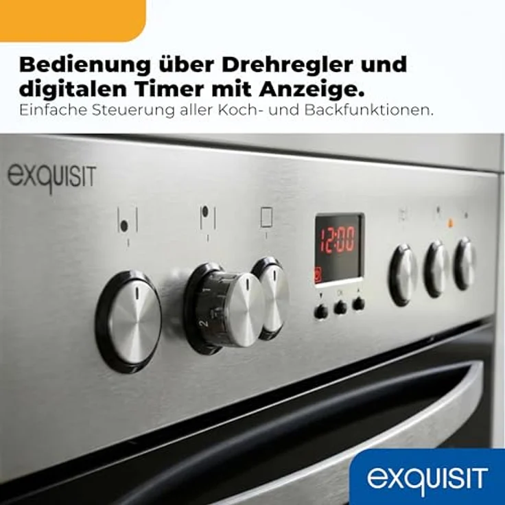 Exquisit EHE 5185-1.3 Herd-Set Inox | Einbauherd mit Umluft & Grill, 58 l, Energieklasse A, 4 Strahlungskochzonen, Timer, 9800 W – Bild 5